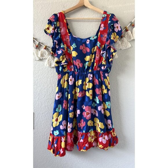 White Birch Black Label Colorful Multicolor Floral Ruffle Mini Dress Beachy 1x - Picture 1 of 9